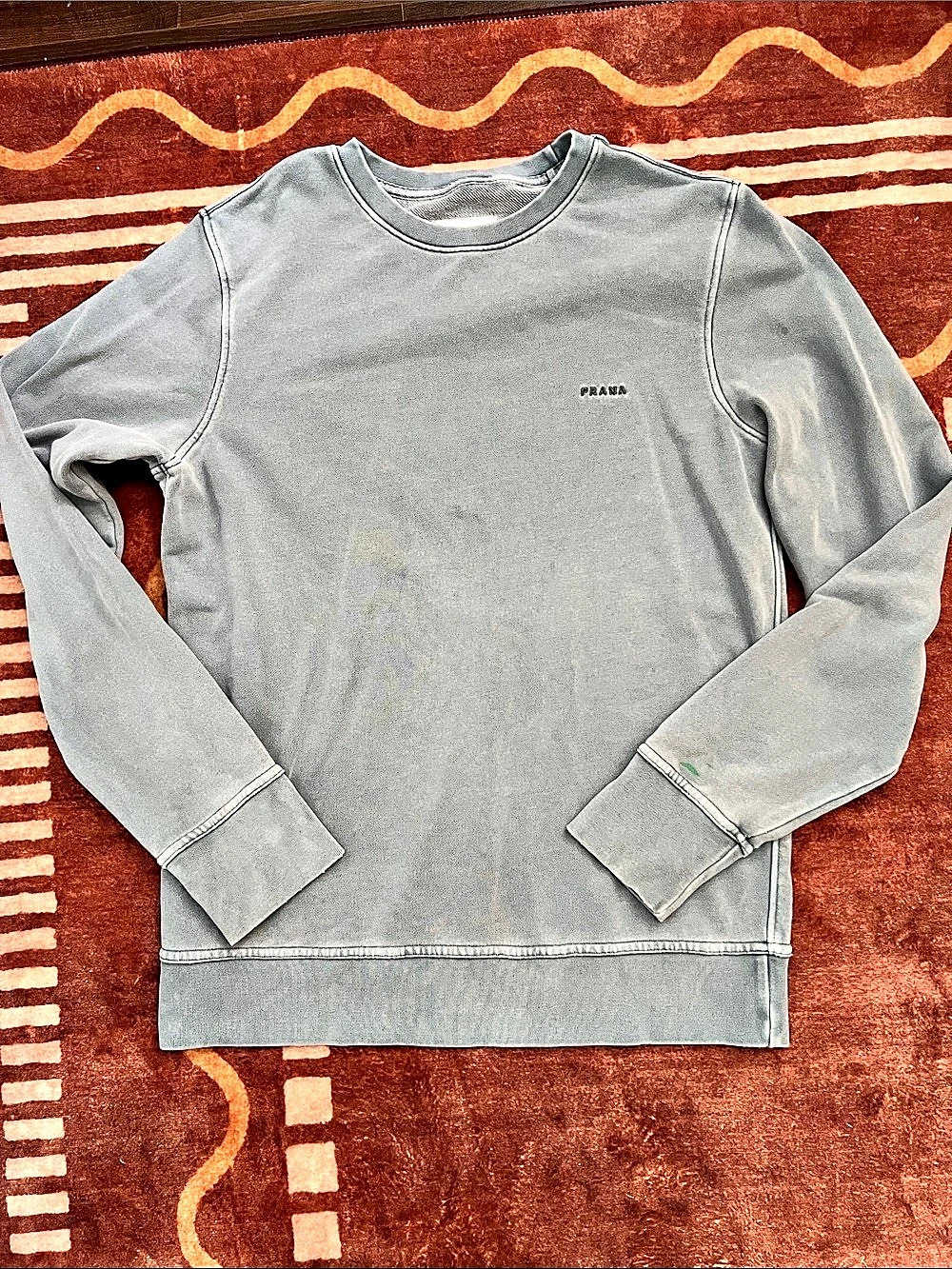 prAna Mens Crewneck Gray blue Cotton Sweatshirt Size Small - Camp Condtion